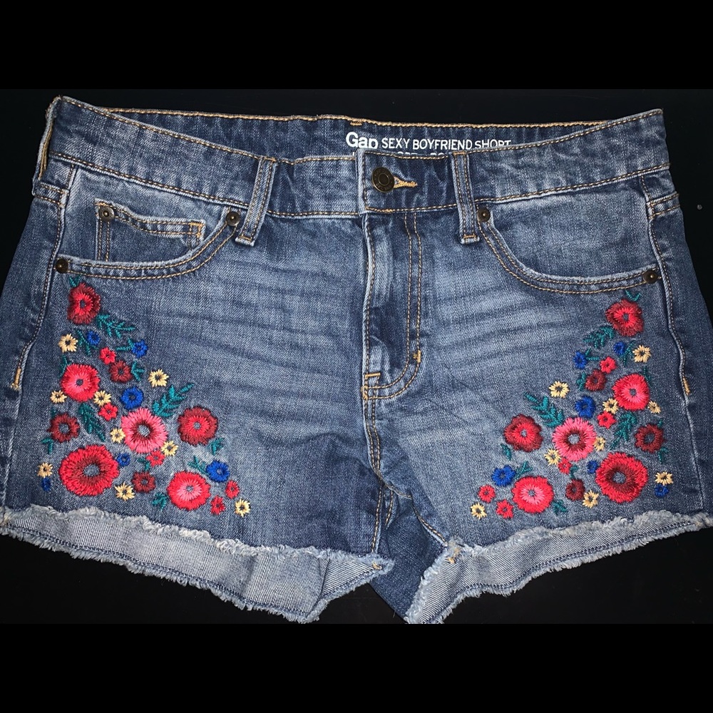 Embroidered floral shorts